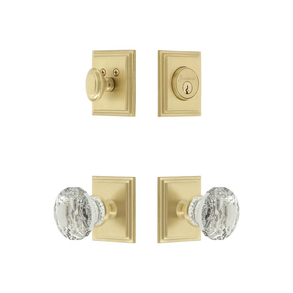 Carre Square Rosette Entry Set with Brilliant Crystal Knob in Satin Brass