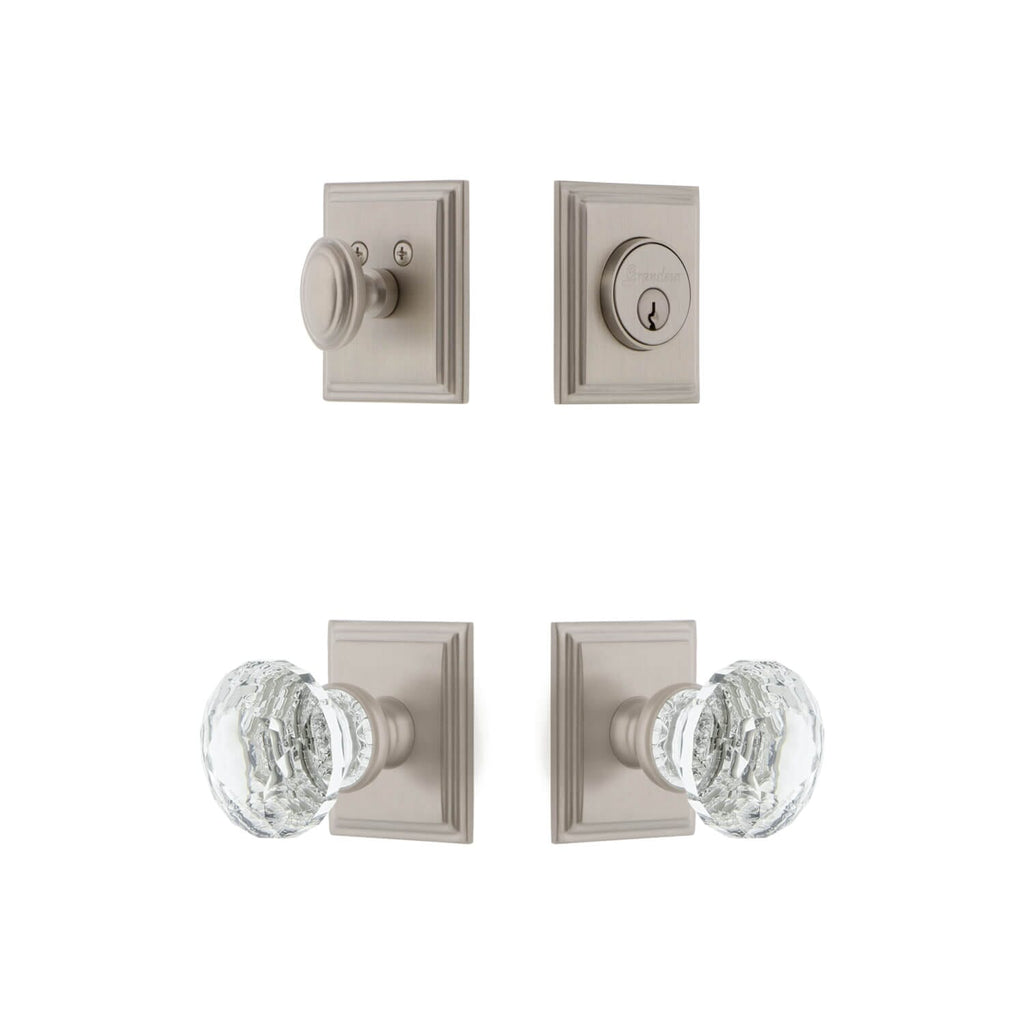 Carre Square Rosette Entry Set with Brilliant Crystal Knob in Satin Nickel