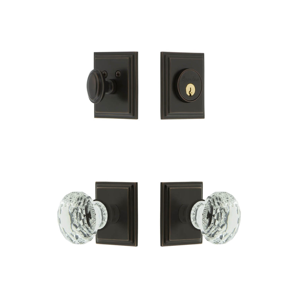 Carre Square Rosette Entry Set with Brilliant Crystal Knob in Timeless Bronze