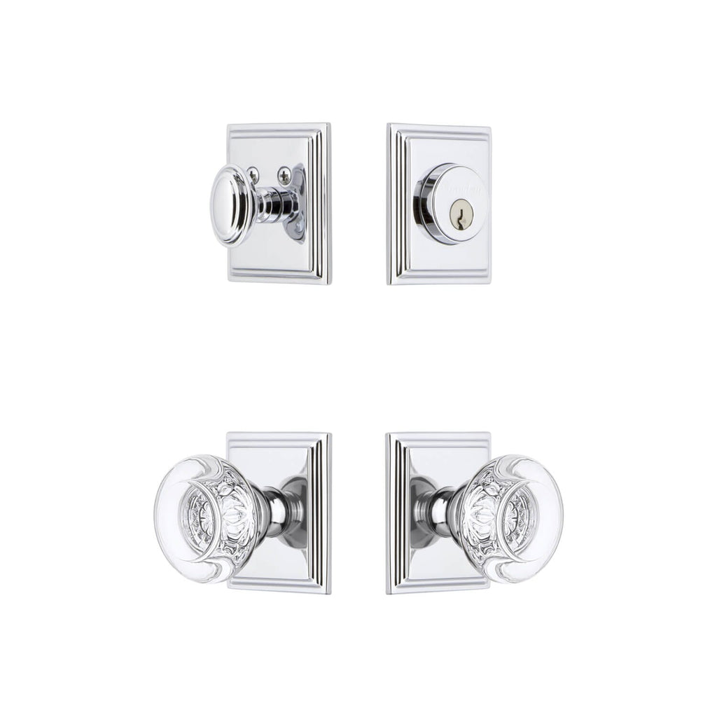 Carre Square Rosette Entry Set with Bordeaux Crystal Knob in Bright Chrome
