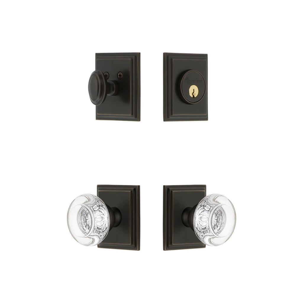 Carre Square Rosette Entry Set with Bordeaux Crystal Knob in Timeless Bronze