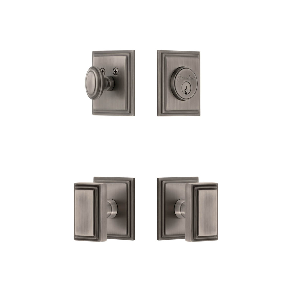 Carre Square Rosette Entry Set with Carre Knob in Antique Pewter