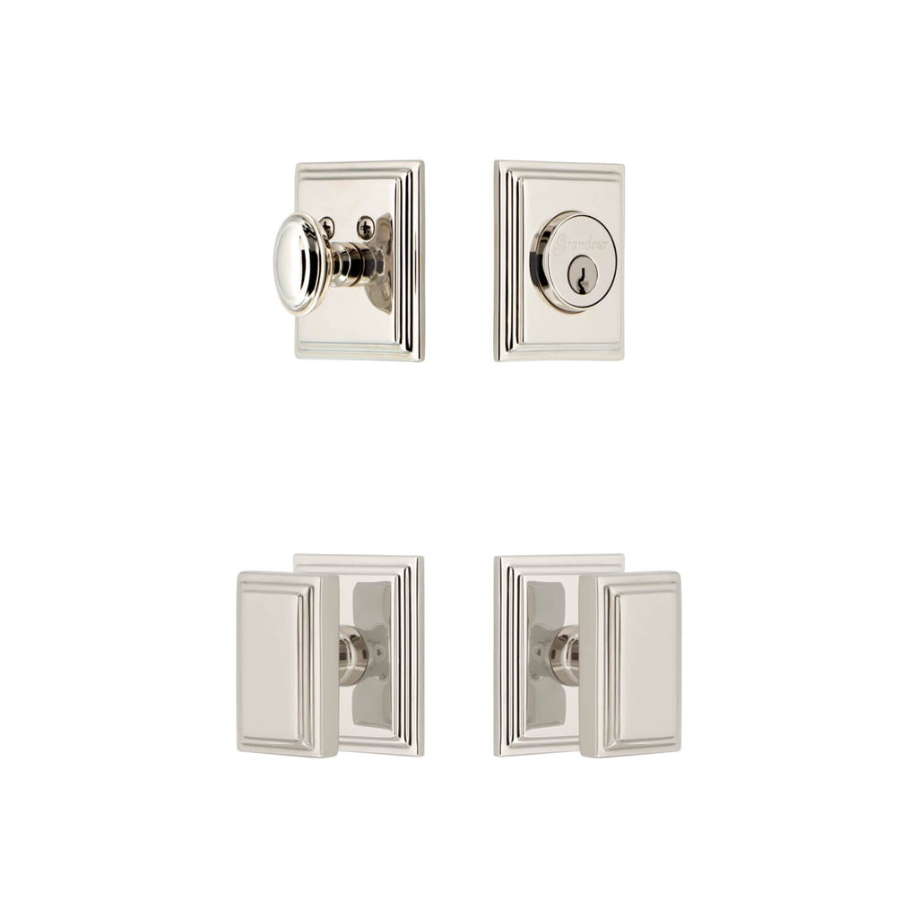 Carre Square Rosette Entry Set with Carre Knob in Polished Nickel