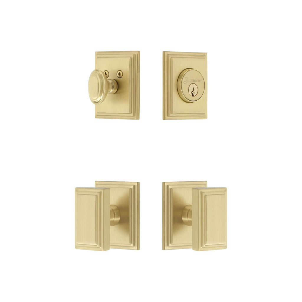 Carre Square Rosette Entry Set with Carre Knob in Satin Brass