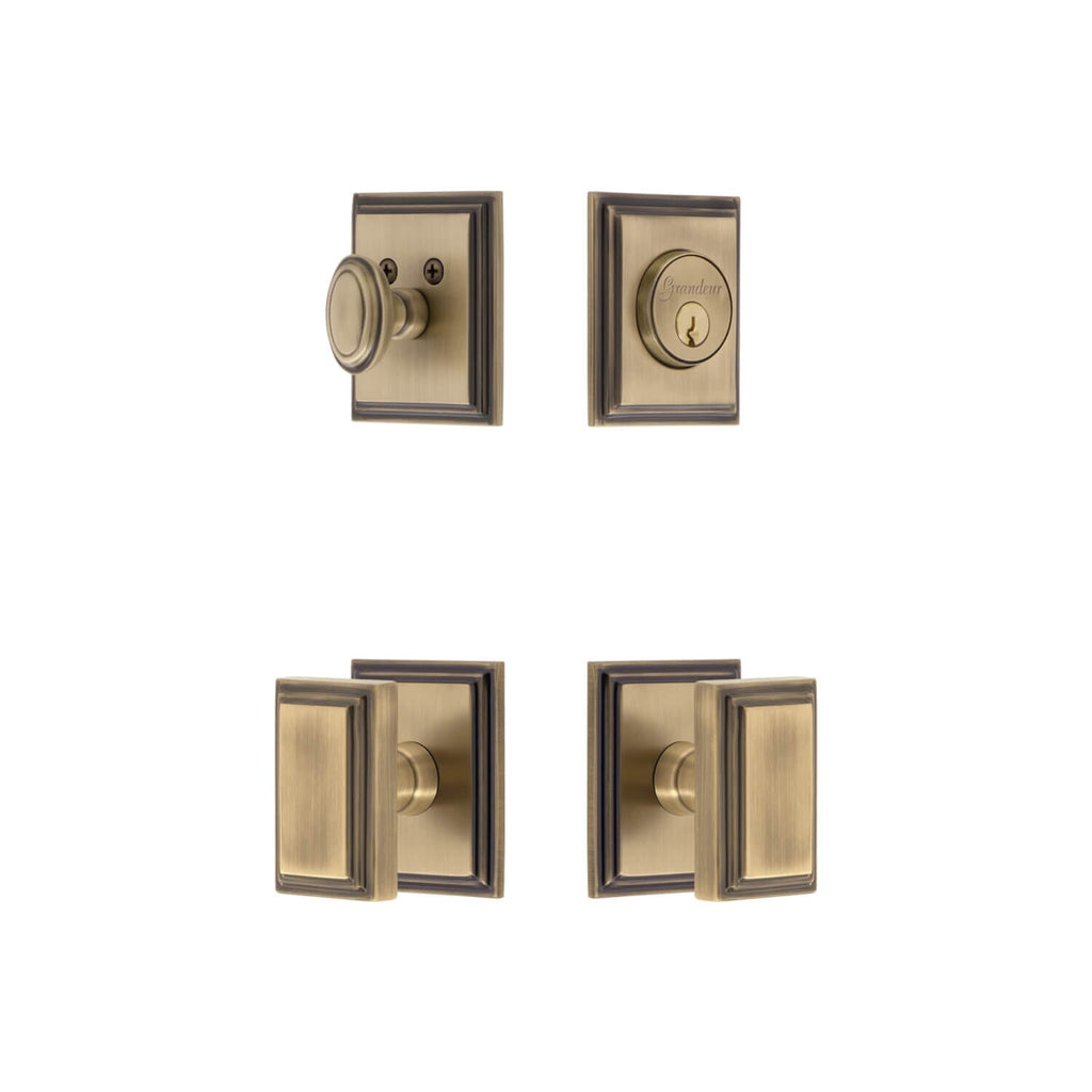 Carre Square Rosette Entry Set with Carre Knob in Vintage Brass