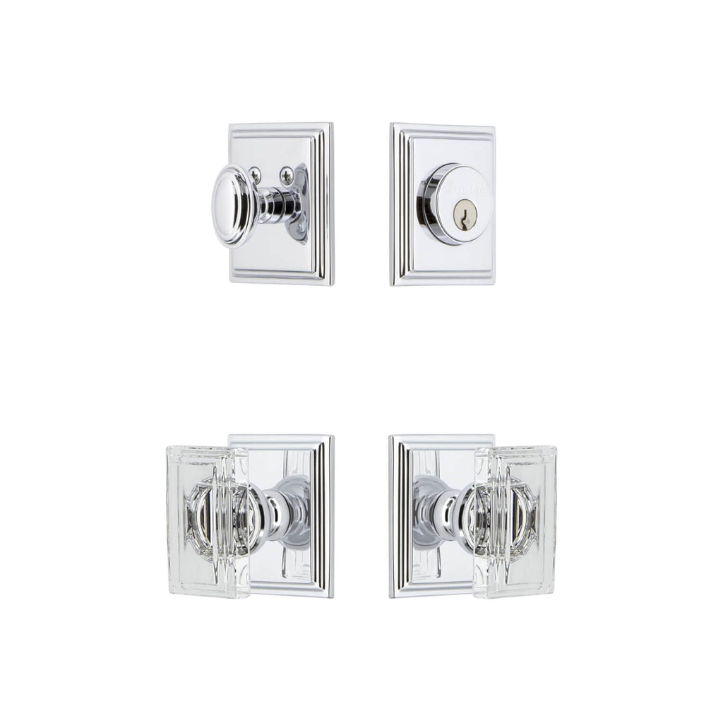 Carre Square Rosette Entry Set with Carre Crystal Knob in Bright Chrome