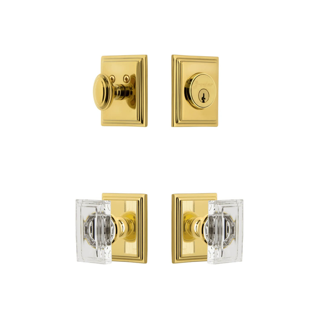 Carre Square Rosette Entry Set with Carre Crystal Knob in Lifetime Brass