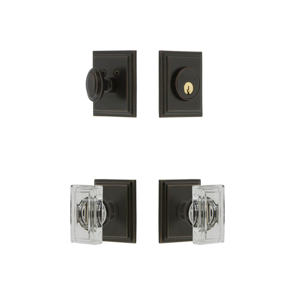 Carre Square Rosette Entry Set with Carre Crystal Knob in Timeless Bronze