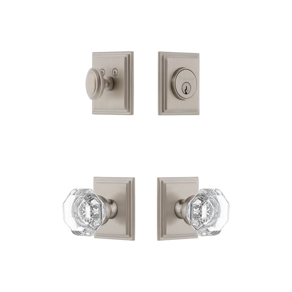 Carre Square Rosette Entry Set with Chambord Crystal Knob in Satin Nickel