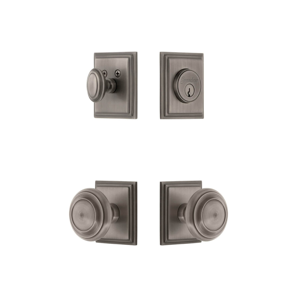 Carre Square Rosette Entry Set with Circulaire Knob in Antique Pewter