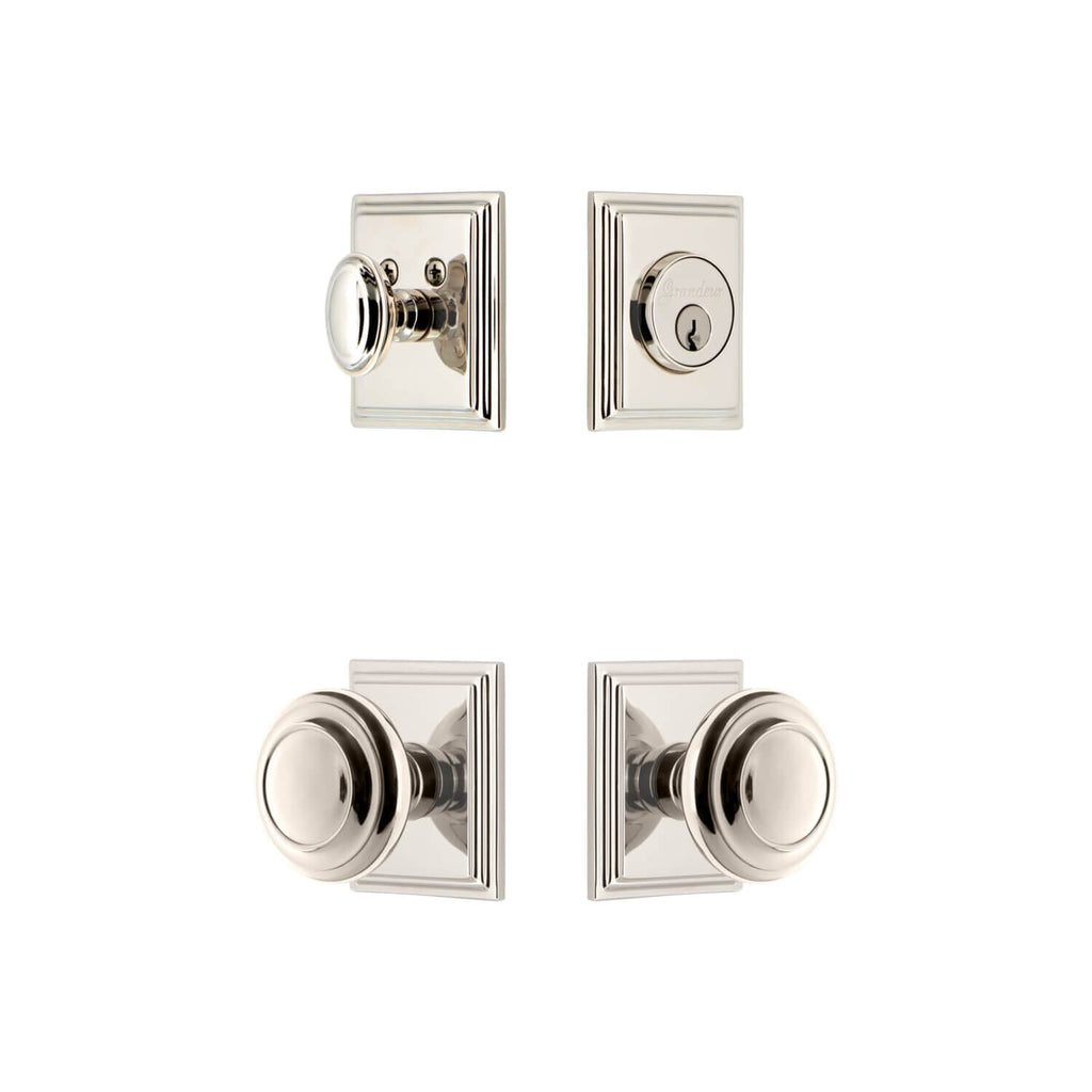 Carre Square Rosette Entry Set with Circulaire Knob in Polished Nickel