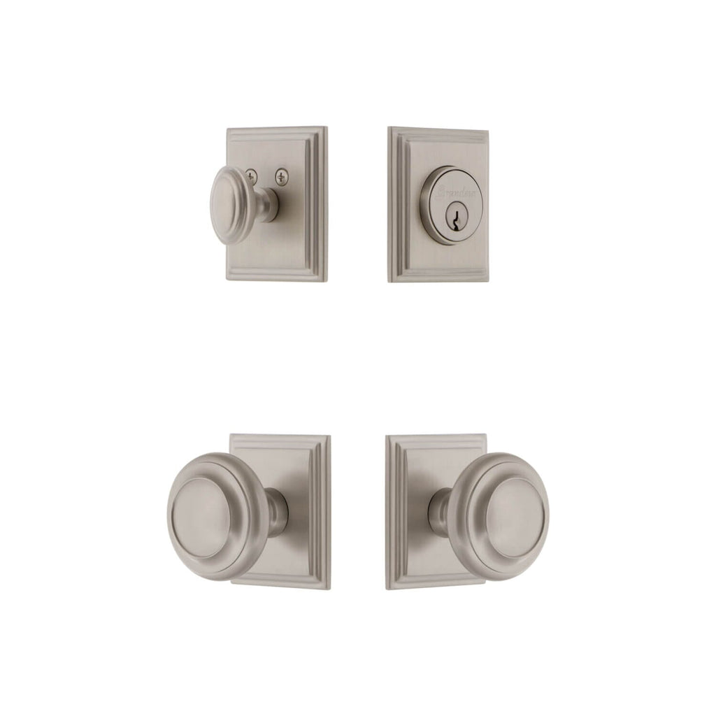 Carre Square Rosette Entry Set with Circulaire Knob in Satin Nickel