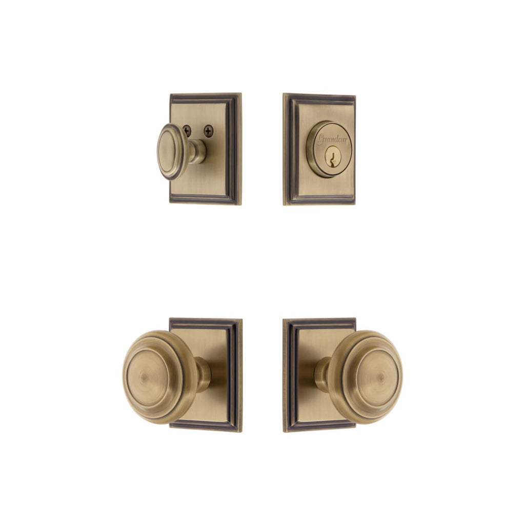 Carre Square Rosette Entry Set with Circulaire Knob in Vintage Brass