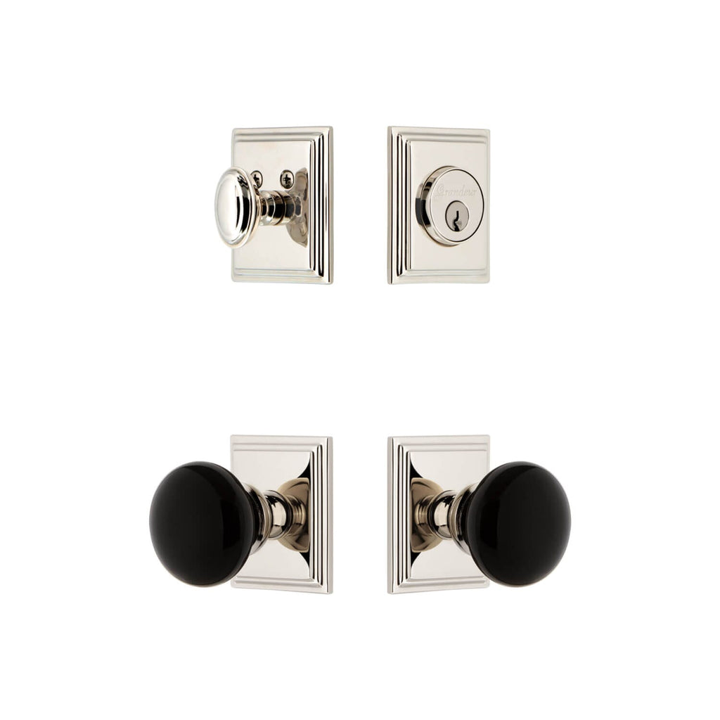 Carre Square Rosette Entry Set with Coventry Knob in Polished Nickel