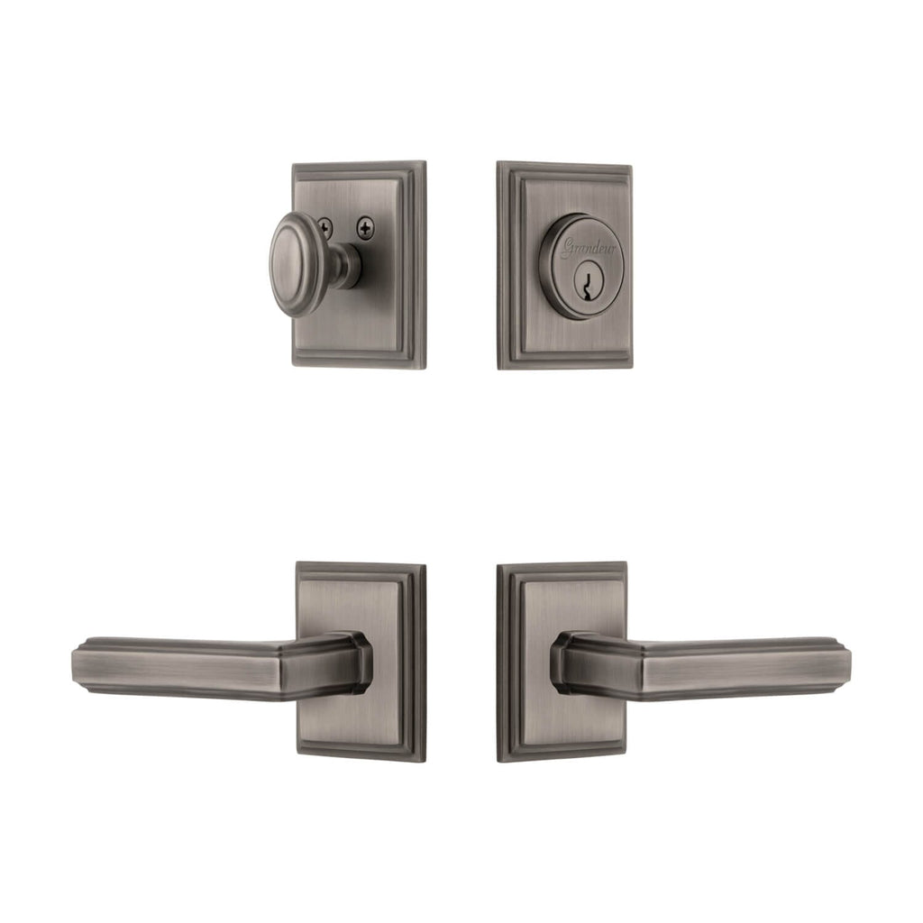 Carre Square Rosette Entry Set with Carre Lever in Antique Pewter