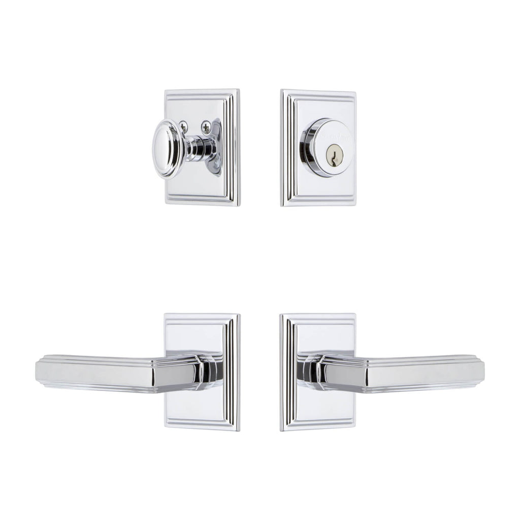 Carre Square Rosette Entry Set with Carre Lever in Bright Chrome