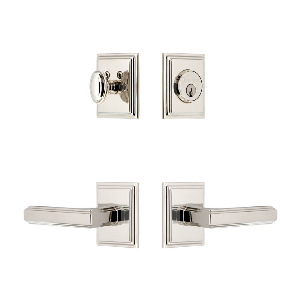 Carre Square Rosette Entry Set with Carre Lever in Polished Nickel