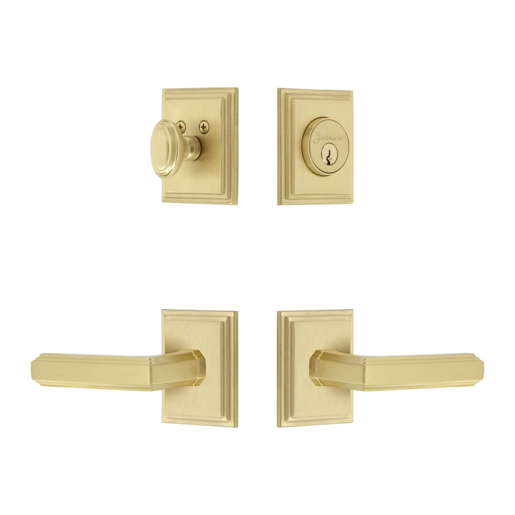 Carre Square Rosette Entry Set with Carre Lever in Satin Brass