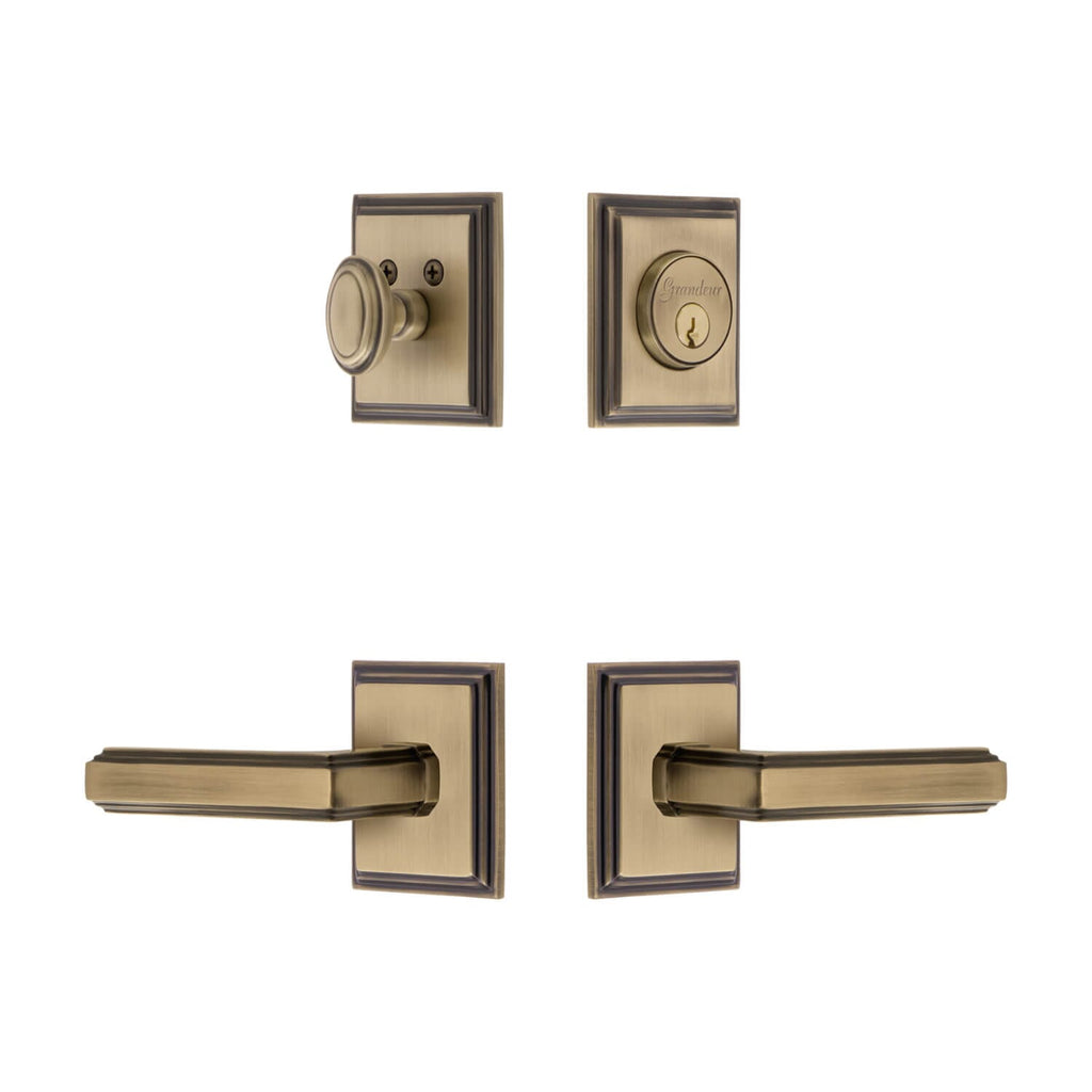 Carre Square Rosette Entry Set with Carre Lever in Vintage Brass