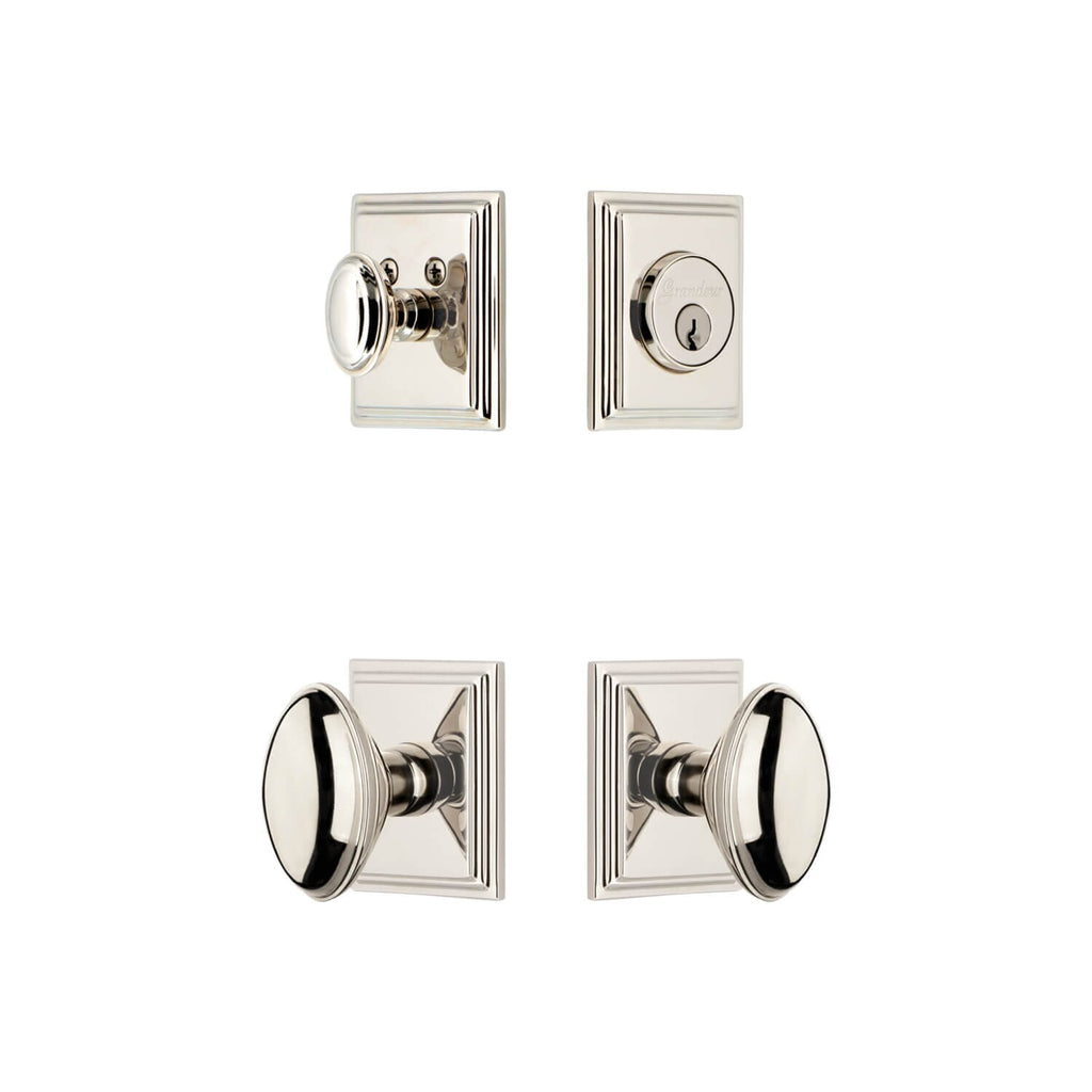 Carre Square Rosette Entry Set with Eden Prairie Knob in Polished Nickel
