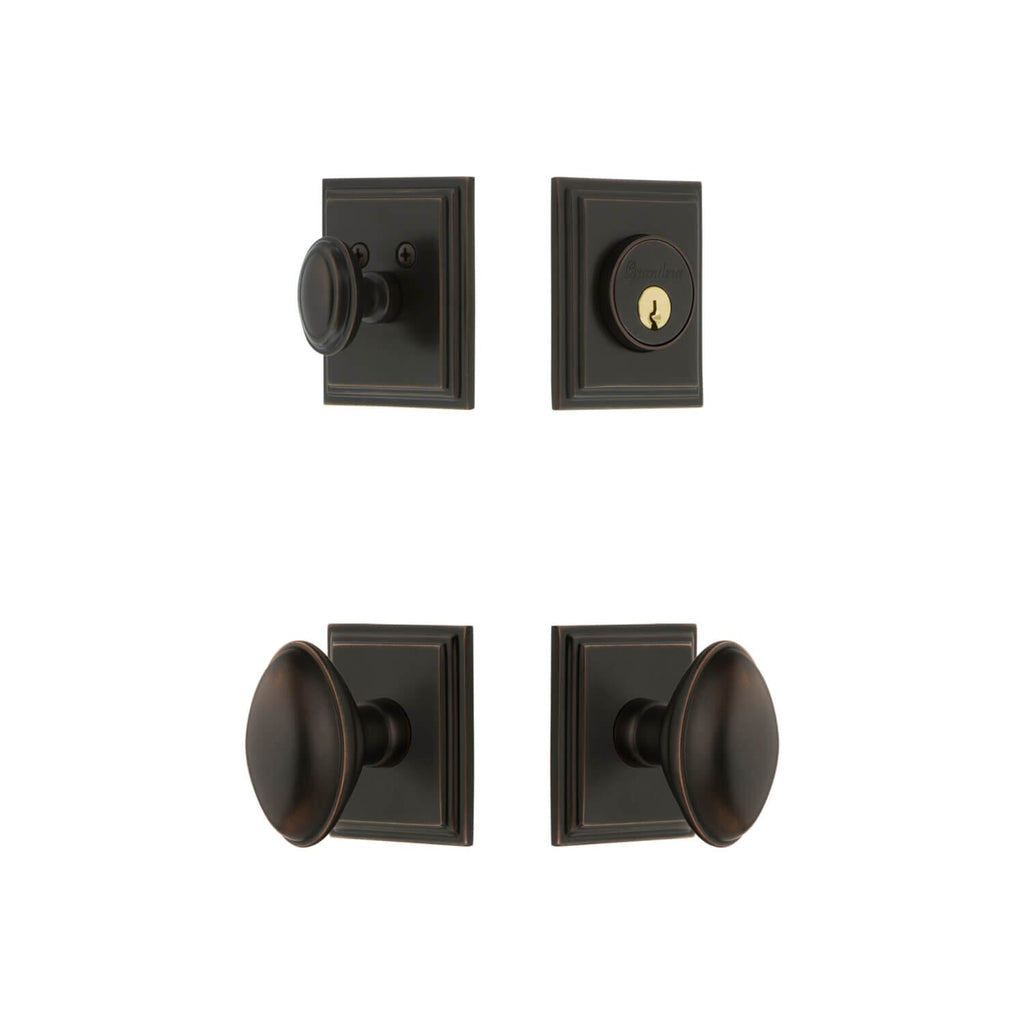 Carre Square Rosette Entry Set with Eden Prairie Knob in Timeless Bronze