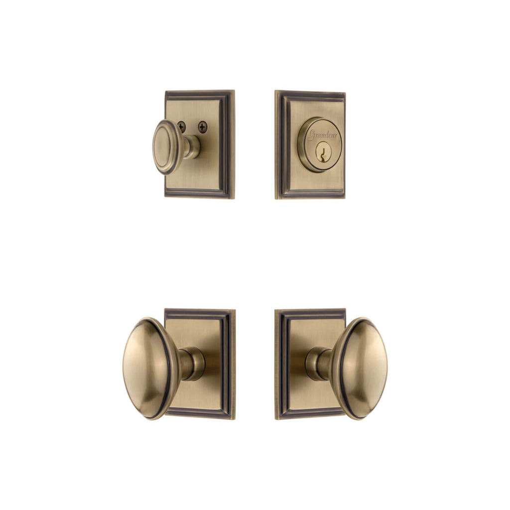 Carre Square Rosette Entry Set with Eden Prairie Knob in Vintage Brass