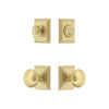 Carre Square Rosette Entry Set with Fifth Avenue Knob in Satin Brass