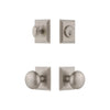 Carre Square Rosette Entry Set with Fifth Avenue Knob in Satin Nickel