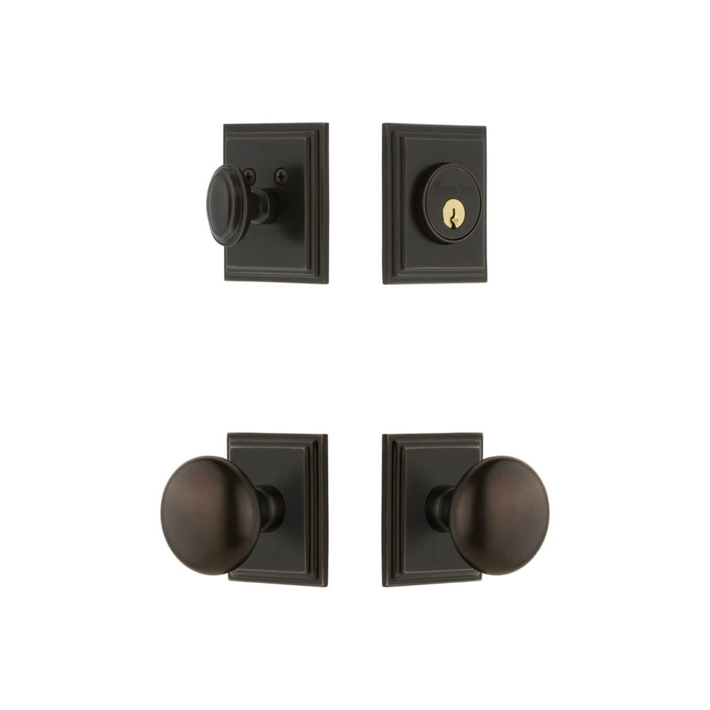 Carre Square Rosette Entry Set with Fifth Avenue Knob in Timeless Bronze