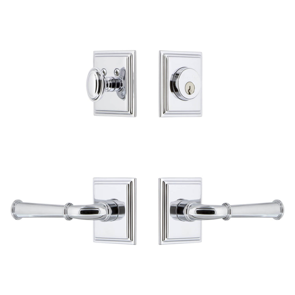 Carre Square Rosette Entry Set with Georgetown Lever in Bright Chrome