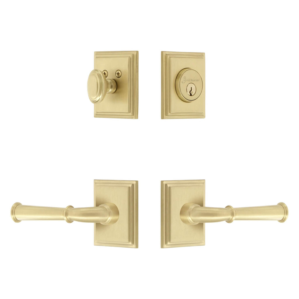 Carre Square Rosette Entry Set with Georgetown Lever in Satin Brass