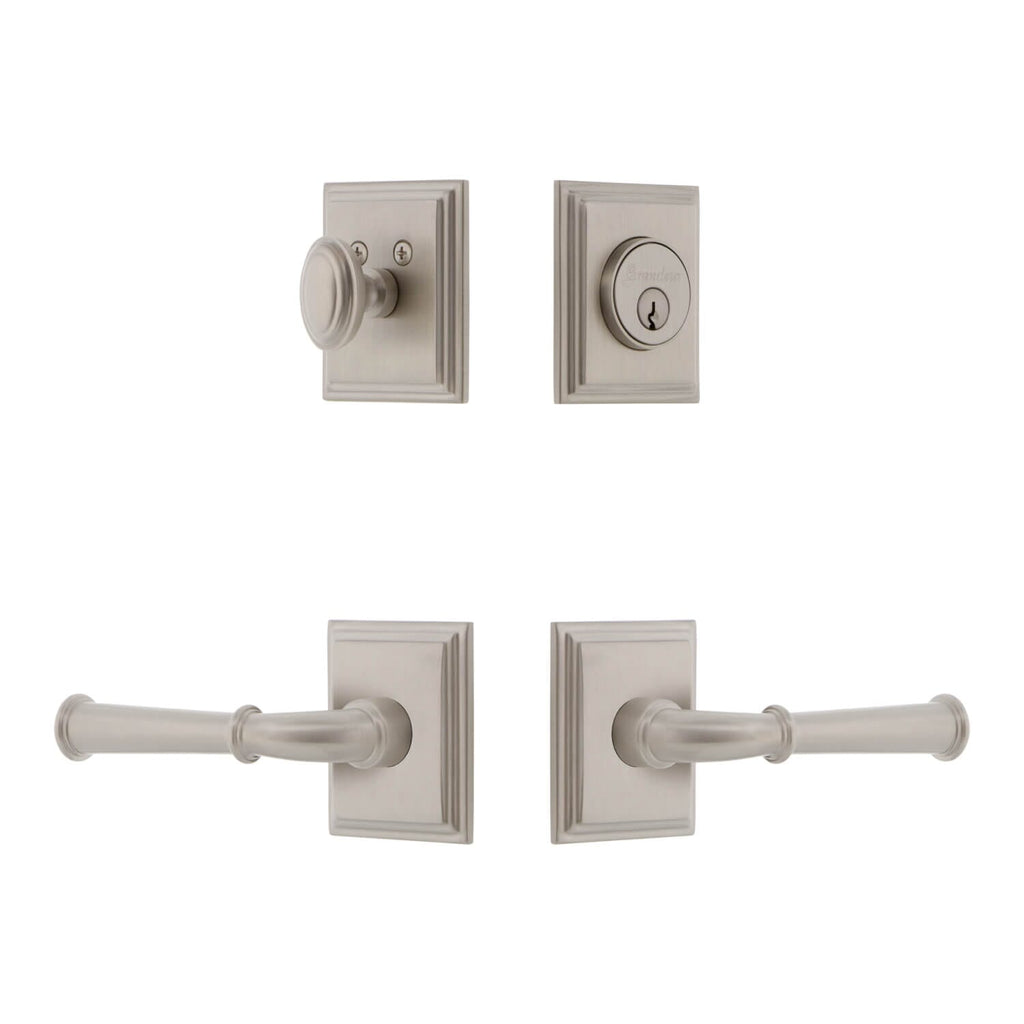 Carre Square Rosette Entry Set with Georgetown Lever in Satin Nickel