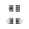 Carre Square Rosette Entry Set with Hyde Park Knob in Antique Pewter