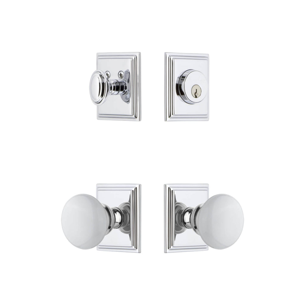 Carre Square Rosette Entry Set with Hyde Park Knob in Bright Chrome