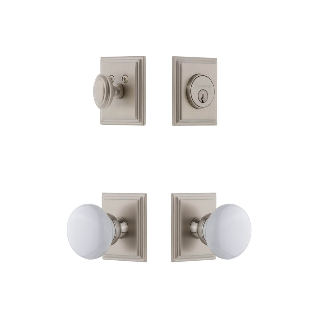 Carre Square Rosette Entry Set with Hyde Park Knob in Satin Nickel
