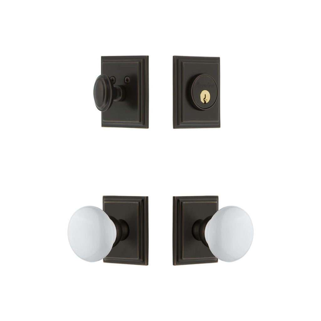 Carre Square Rosette Entry Set with Hyde Park Knob in Timeless Bronze