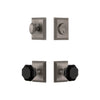 Carre Square Rosette Entry Set with Lyon Knob in Antique Pewter