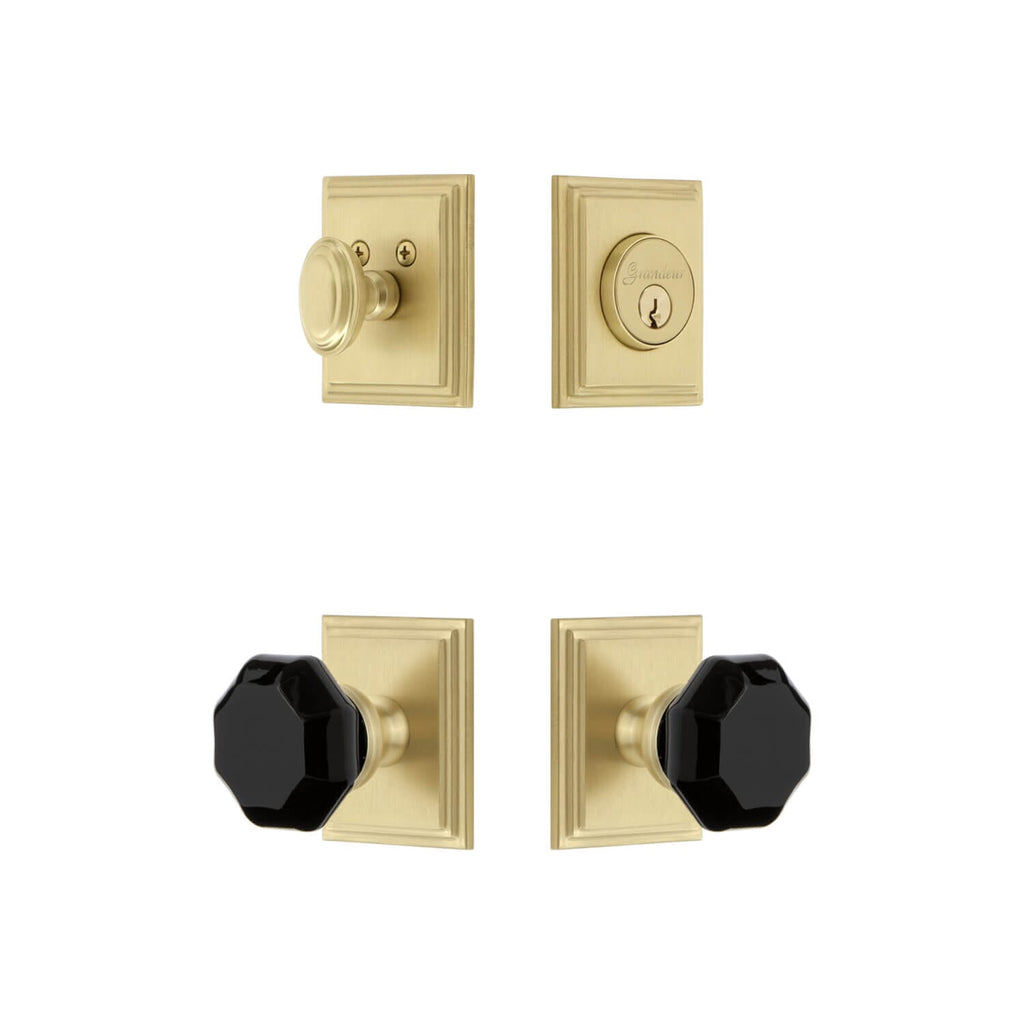 Carre Square Rosette Entry Set with Lyon Knob in Satin Brass