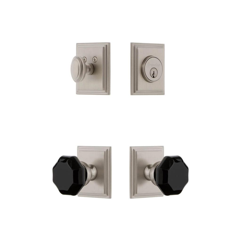 Carre Square Rosette Entry Set with Lyon Knob in Satin Nickel