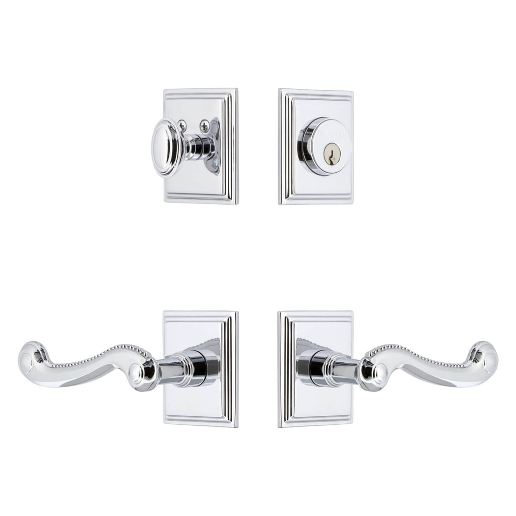 Carre Square Rosette Entry Set with Newport Lever in Bright Chrome