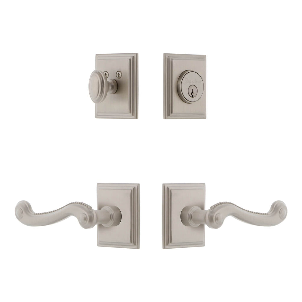 Carre Square Rosette Entry Set with Newport Lever in Satin Nickel