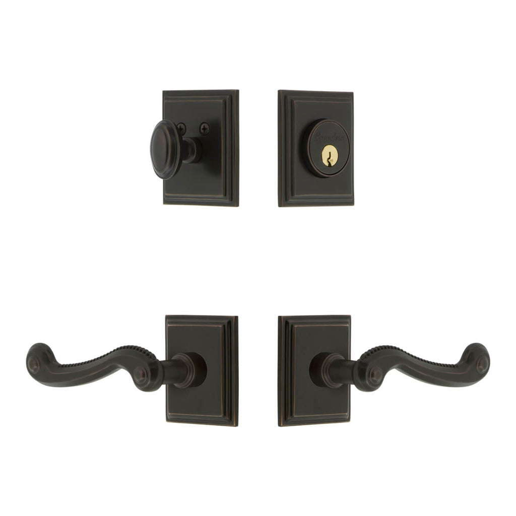 Carre Square Rosette Entry Set with Newport Lever in Timeless Bronze