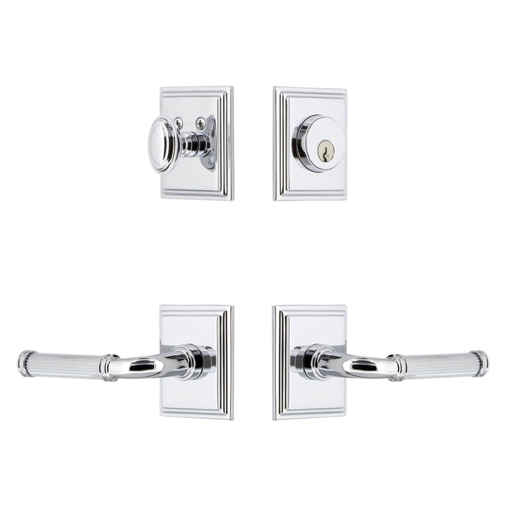 Carre Square Rosette Entry Set with Soleil Lever in Bright Chrome