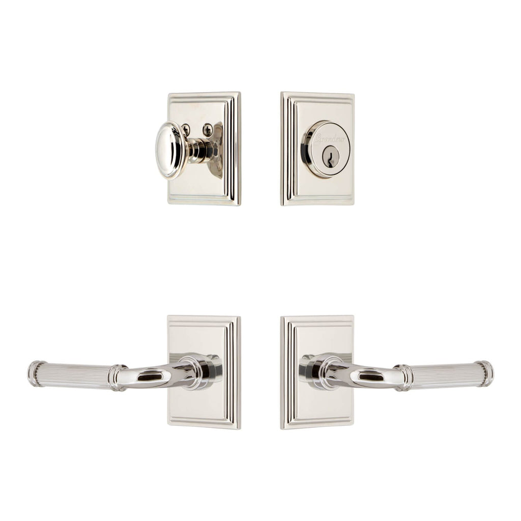 Carre Square Rosette Entry Set with Soleil Lever in Polished Nickel