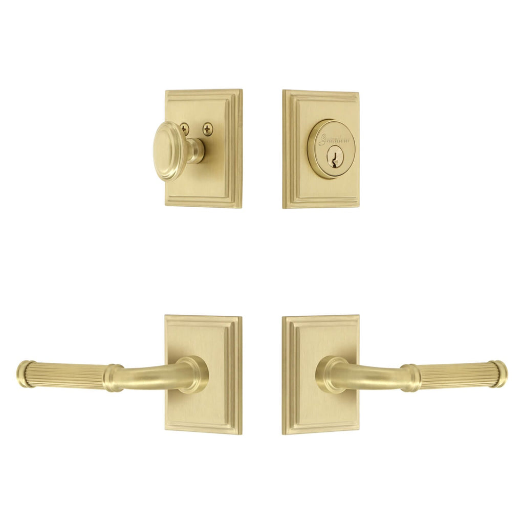 Carre Square Rosette Entry Set with Soleil Lever in Satin Brass