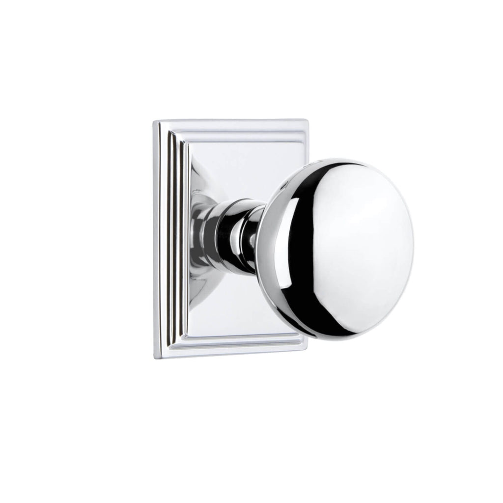 Carré Square Rosette with Fifth Avenue Knob in Bright Chrome