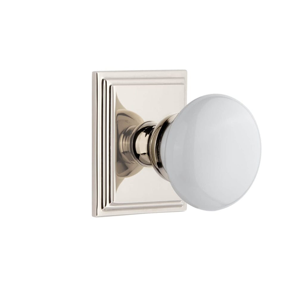 Carré Square Rosette with Hyde Park Knob in Polished Nickel