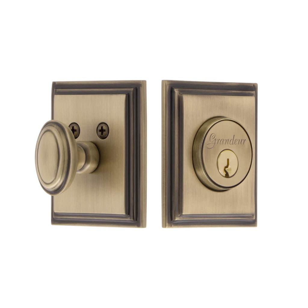 Carré Square Rosette Single Cylinder Deadbolt in Vintage Brass