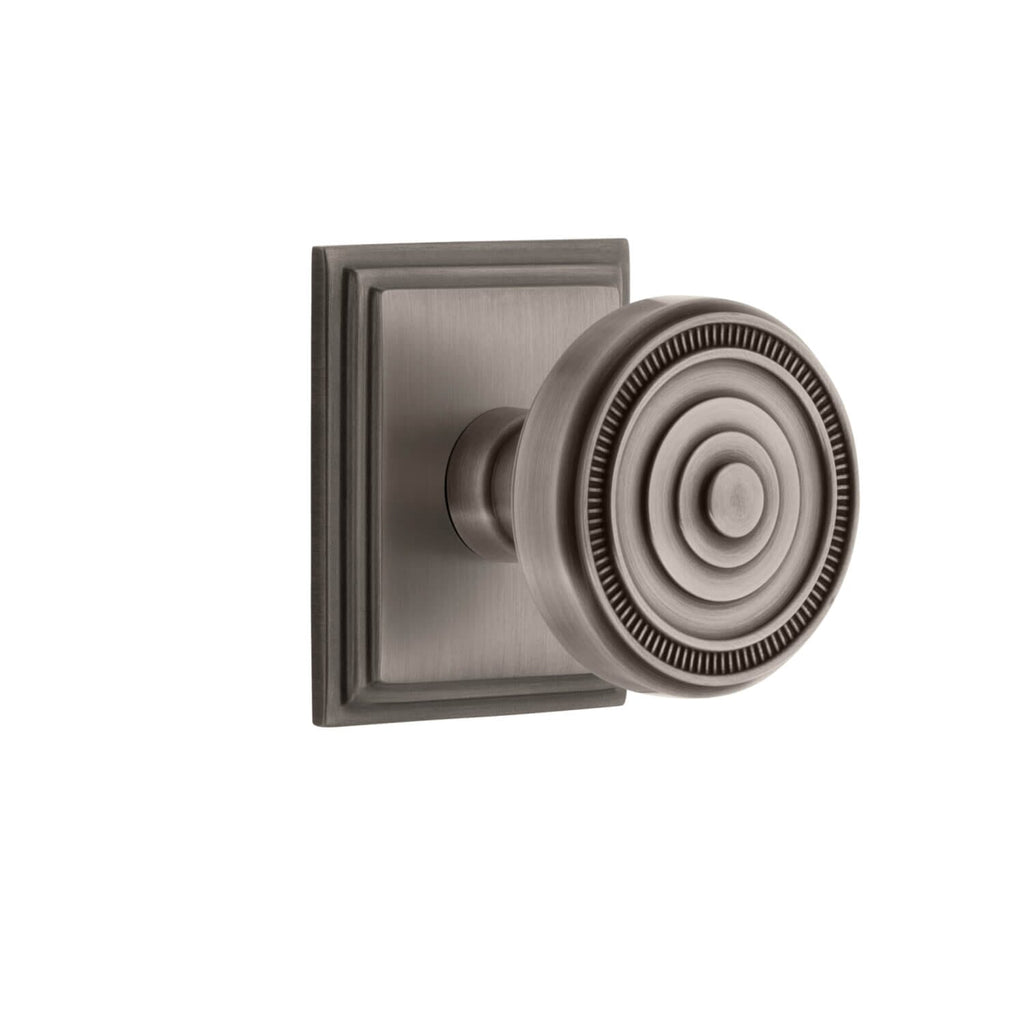Carré Square Rosette with Soleil Knob in Antique Pewter
