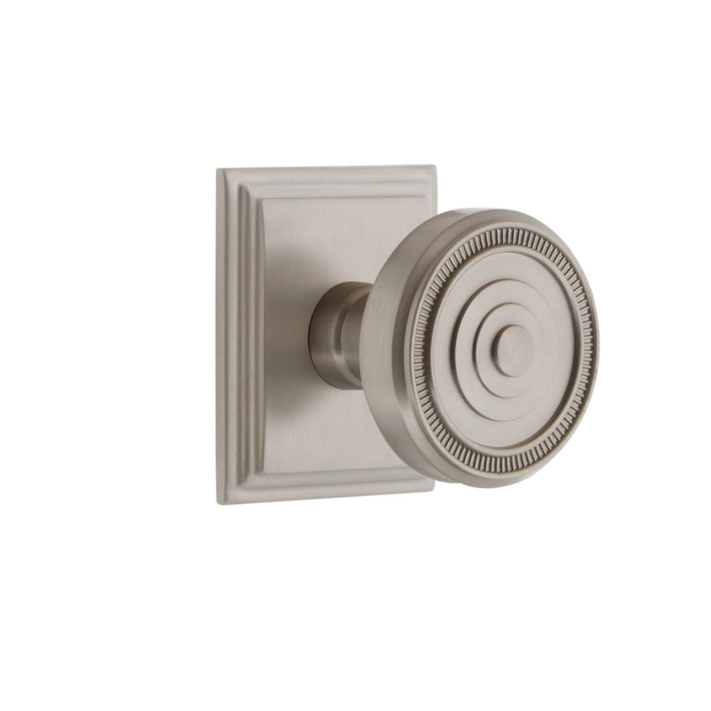 Carré Square Rosette with Soleil Knob in Satin Nickel
